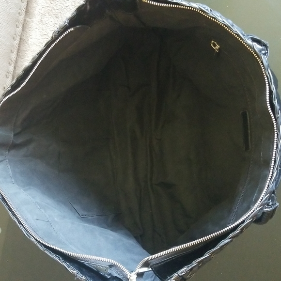 Castellari Italian Leather Calf Hair Weaved Zippered Shoulder Bag Black - Picture 7 of 7